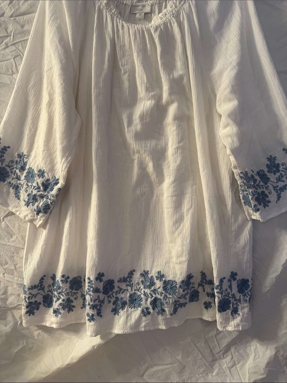 J. Jill White Gauze Dress with Blue Floral Embroidery - Picture 5 of 7